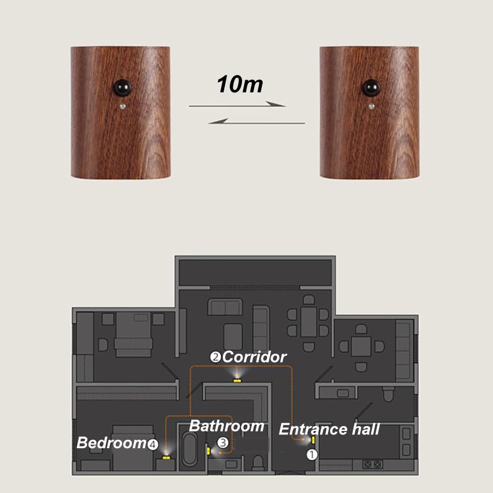 Applique Murale en Bois Rechargeable avec détecteur de Mouvement Intérieur LED Lampe Murale sans Fil Rechargeable USB Veilleuse Up Down Éclairage Mural magnétique 3000K Lumière Chaude 2 pièces,B