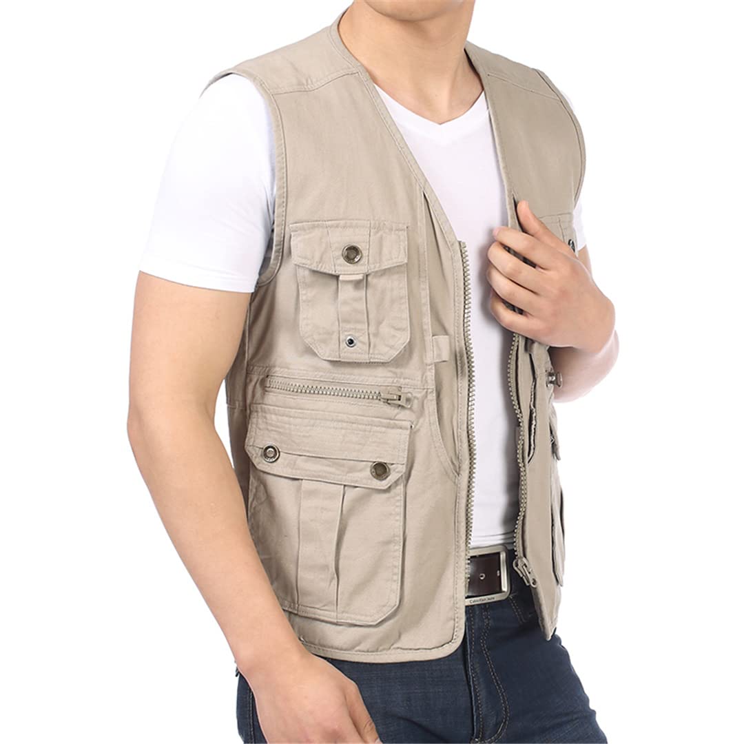 Adhdyuud Canotta a spina di pesce con scollo a V con design tascabile multifunzionale casual da uomo