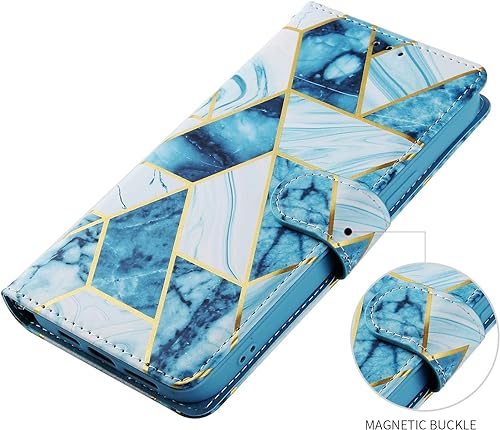 Image of ClickCase Marble Series Faux Leather Back Case Card Holder Wallet with Magnetic Closure Flip Cover for iPhone 15 Plus (Marble Blue)