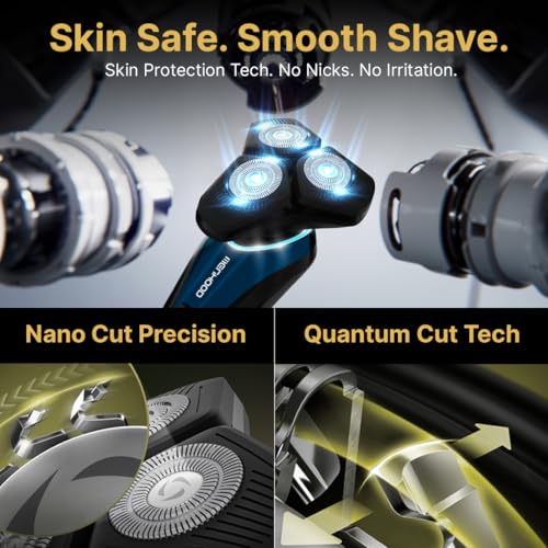 Image of MENHOOD Pro Shaver for Men 3D HexBlade Rotary Electric Shaver Nano Cut Precision Wet Dry 100% Waterproof Adaptive Motor 3 Modes 120 Min Runtime MagConnect Head LED Display