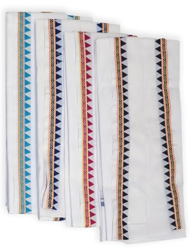Image of Handloom Pure Cotton Traditional God Towel | Gamcha /Angocha Towel | Fast Absorbing Bath Towels for Men, Women & Kids | Perfect for Everyday Use |Pack of 8 | Size 76 x 178 cm | White