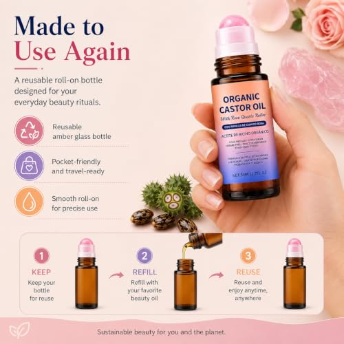 Image of Organic Castor Oil with Real Rose Quartz Roller Ball