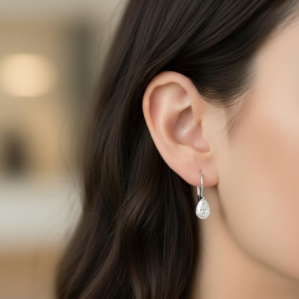 Lever Back Earrings for Women IGI Certified 1/2 To 5 Carat Lab Grown Diamond Solitaire Drop Dangle Earrings in 14K Gold/Silver (E-F-G, VS1-VS2, 0.50-5 Ctw)