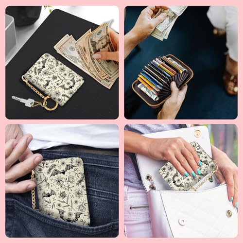 Goth Bat Credit Card Holder for Women, Gothic Floral Small RFID Wallet with Zipper, Card Keychain Wallet, Leather Wallet Card Case, Business Accordion Wallet Gift3