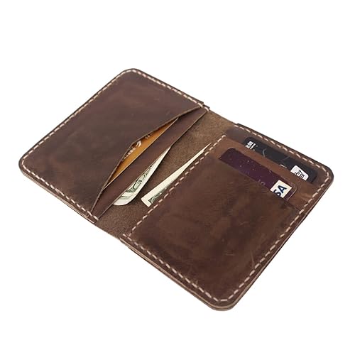 Handmade vintage Men's Minimalist Leather Wallet Card Holder Card Case Wallet Front Pocket Card Organizer(Brown)