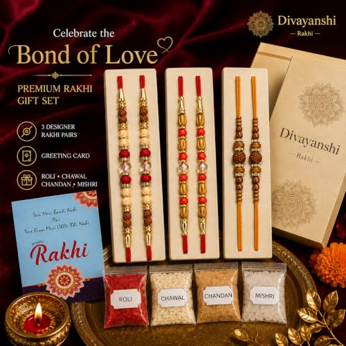 Image of Divayanshi Premium Pearl Rakhi Set of 6 for Brother | Handmade Designer Beaded Rakhi Threads | Raksha Bandhan Gift with Roli Chawal & Premium Display Card
