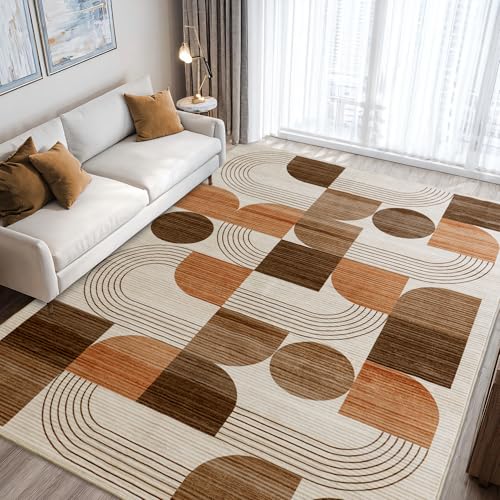 Tapete decorativo naranja geométrico lavable 5x7 pies miniatura 3