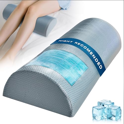 UNEKORN Knee Pillow for Back Sleeping–Half Moon Leg Support Pillow with Cooling Gel–Memory Foam Bolster for Sleeping on Back, Pregnancy, Sciatica, and Post-Surgery Recovery