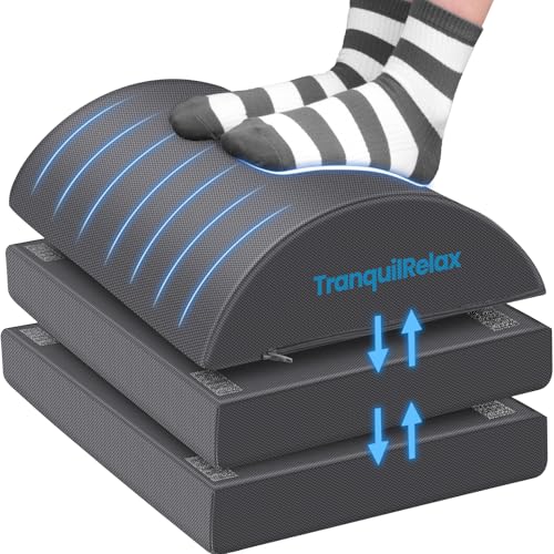 Image of TranquilRelax Foot Rest for Under Desk at Work, Gaming Accessories Foot Stool with 3 Adjustable Heights & Washable Cover, Comfortable Office Desk Accessories, Footrest for Office, Home and Car (Gray)
