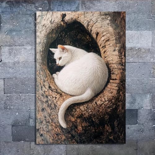 Tableau sur toile chat blanc 60x90cm - Affiche décorative salon et maison - 4