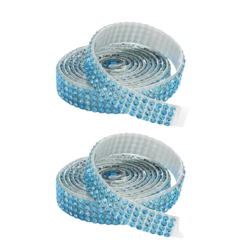 2 Rolls 1 Yard Lake Blue Rhinestone Diamond Ribbons 0.9CM Wide Self Adhesive Glass Rhinestone Strips,Shinny Gemstone Crystal Roll for DIY Glitter Decorate