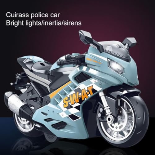 Image of FEXXA Police Motorcycle Toy - Pull Back Motorcycle Toys, Tiny Gift with Music Lighting, Latte Motorcycles Toy for Kids Boys Age 3-8 Year Old [Multicolor] (Sport Bike-Green)