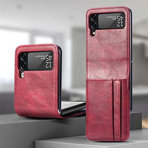 Coque portefeuille en cuir Samsung Z Flip 3 et 4 élégante et mate couleur rouge