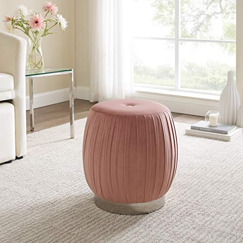 Art Leon Velvet Ottoman, Pleated Tufted Small Round Vanity Stool, Modern Upholstered Foot