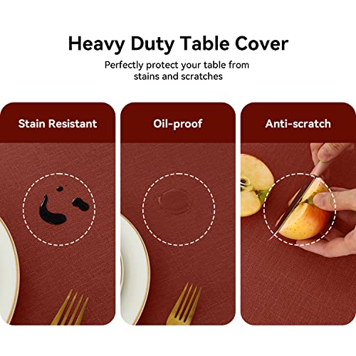 Image of Romanstile Christmas 100% Waterproof PVC Tablecloth, Rectangle Oil Spill Proof Stain Resistant Vinyl Table Cloth, Wipe Clean Plastic Table Covers for Kitchen /Dining /Parties - 60 x 84 Inch, Rust Red