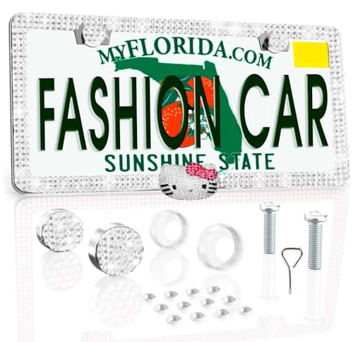 Fashion Car Ultra Bling Fashion License Plate Frame Cover Shiny Especially Brilliant. Stainless Steel Bright Rhinestones. Shiny (Kitty Bling)