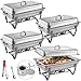VEVOR - Plato para chafeo de Acero Inoxidable de 8 Cuartos de galón, tamaño Completo, Rectangular, para Catering, bufé, Calentador con Marco Plegable 4 Packs