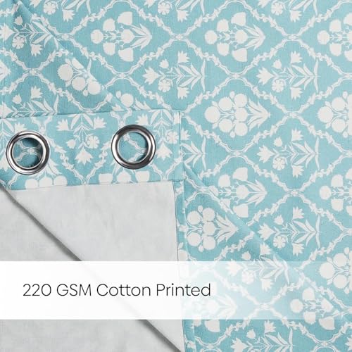 Image of haus & kinder Digital Printed Cotton Window Curtains 5 Feet Long Pack of 2 Window Curtains, 5 Feet Curtains for Window (Heritage Hues, Teal 130x152 CM)