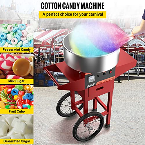 VBENLEM 1000W Zuckerwattemaschine Rot Cotton Candy Machine Zuckerwatten Maschine für Zuhause mit Wagen – Bild 3