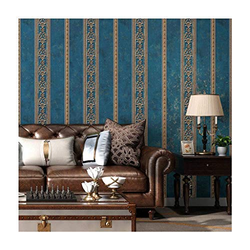 JLWM Carta Da Parati Barocco Americano 3D Sollievo Tnt Tessuto Non Tessuto Pastorale Stile Europeo Lusso Vintage-Blu A-0.53x10m