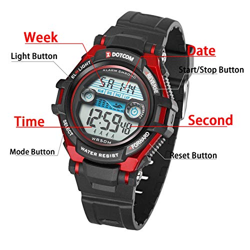 Viecaeio Kids Watches Digital Sport Watches For Boys Girls Outdoor Waterproof Watches With Alarm Stopwatch Colorful Child Wrist Watch Ages 5-17 (Black With Red) #TOP3
