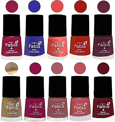 Image of SMC Fabia ALL IN ONE (PACK OF 10), Long Lasting Glossy Nail Polish, 6 ml Each, All Vibrant Colours,01752