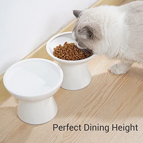 Ceefu 2 Extra Wide Raised Cat Food Bowl, Elevated Cat Bowls Anti-Vomiting Cat Feeder Whisker Stress-Free Dog Two Bowls Ceramic Cat Feeding Bowls White #TOP3