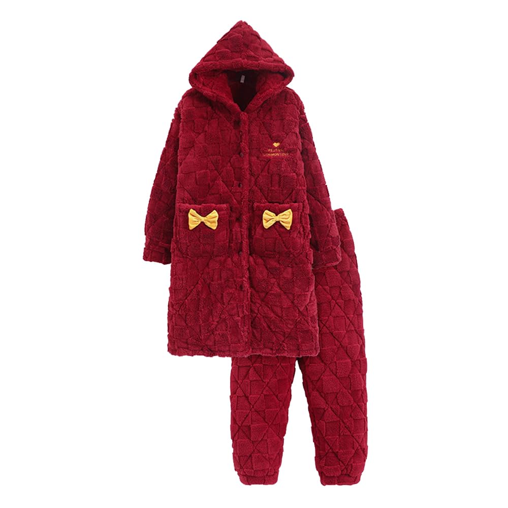 BEDAW Pigiami Spessi in Velluto di Corallo per Coppie, Set di Homewear Caldi, con Pigiama + Veste