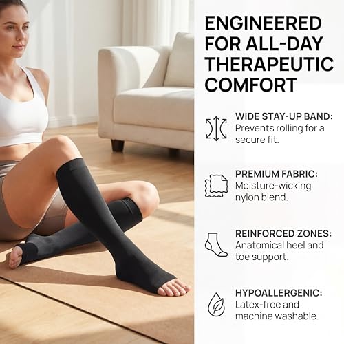 Image of MGANG Plus Size Knee High Compression Socks for Varicose Veins | Graduated Compression, Extra Wide Calf, Circulation, DVT, Swelling, Nurses, Pregnancy, Standing, Office, Flight, Travel