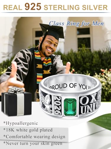 Fully Personalized Class Ring for Men Women Class of 2025 Sterling Silver High School College Ring Graduation Jewelry Gift for Graduates Size 4-16 (with Gift Box)4