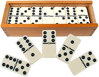 Dominoes Set- 28 Piece Double-Six Ivory Domino Tiles Set, Classic Numbers Table Game with Wooden Carrying/Storage Case by Hey! Play! (2-4 Players) , Brown