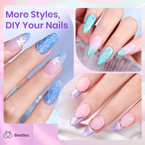 Image of Beetles Cat Eye Gel Nail Polish - 6 Colors Summer Shimmer Pearl Cat Eye Nail Polish Set with Magnet Rainbow Mermaid Swirl Shell Thread Yellow Pink Blue Purple Green DIY Manicure Gifts for Women
