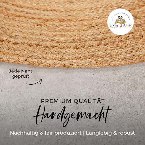 carpetfine Juteteppich Nele Beige handgewebt aus Jute Ø 60 cm | Kleiner Naturfaserteppich Rund im Boho Style für Wohnzimmer, Küche und im Flur