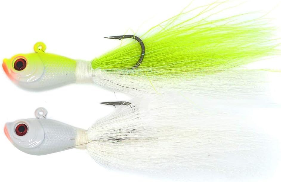 Kmucutie 2 pcs Deer Tail haiKr bucktail Jig Saltwater or Freshwater Bait 2oz / 3oz/4oz/6oz/8oz，for bass flounder fluke Striper Fishing Lure