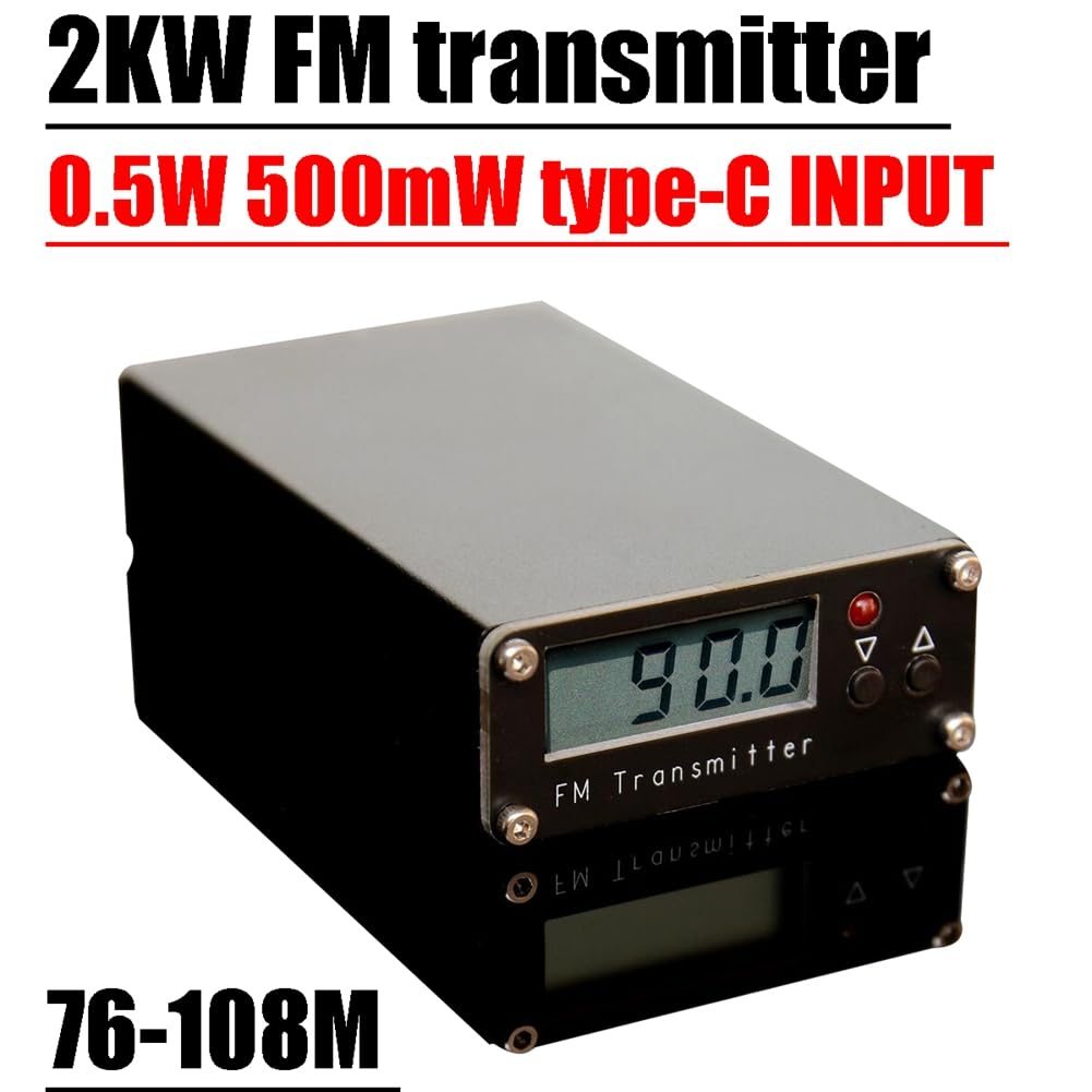 Émetteur FM 2KM 76-108Mhz Affichage Numérique Émetteur Stéréo 0,5W 500mW pour Station de Diffusion Radio avec Antenne