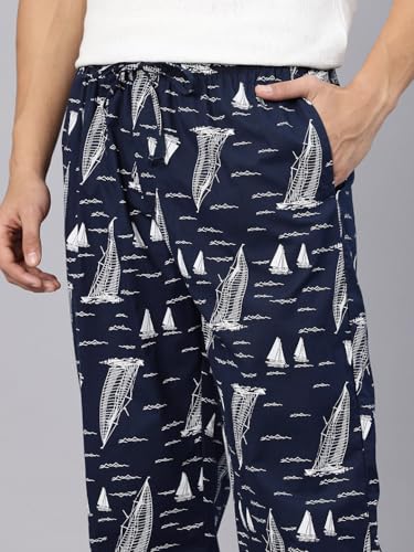 Image of Majestic Man Men's Printed Pure Cotton Lounge Pyjama | Comfort Fit | Elastic Waist with Drawstring | 3 Pockets | Button Closure
