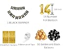 Flyloons 14th Black Gold Happy Birthday Decoration for Girls Kids Boys with Black Happy Birthday Banner,Black,Gold Balloons, Golden Foil Curtain,Arch Tape birthday decoration items for room gallery image