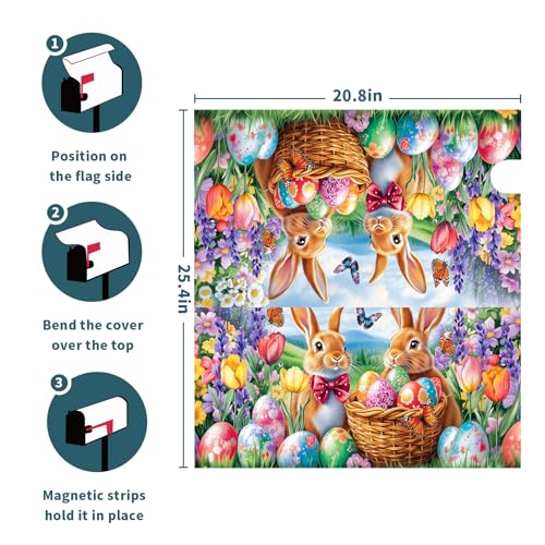 Image of Spring Easter Mailbox Covers Magnetic Standard Size 21 X 25.5 Inch Bunny Flower Magnetic Mailbox Covers Egg Butterfly Mailbox Wraps Post Box Cover Decoration Outdoor Garden Home Yard Outside