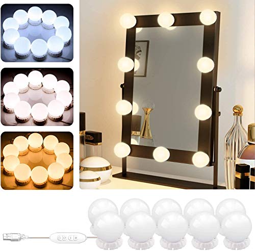 FHTEX Vanity Mirror Lights Wall Mount Hollywood Style LED Vanity Lights with 10 Adjustable and Dimmable LED Bulbs Vanity Light Kit for Mirror Led Lights for Makeup Mirror (Basic, White Base)
