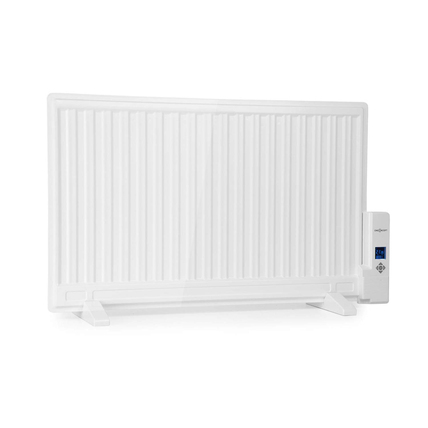Oneconcept Wallander - Radiador aceite, Termostato regulable, Pantalla LED, Estufas aceite bajo consumo, Programable, Protección sobrecalentamiento, Móvil/Pared, 2 patas, 800 W, Blanco humo