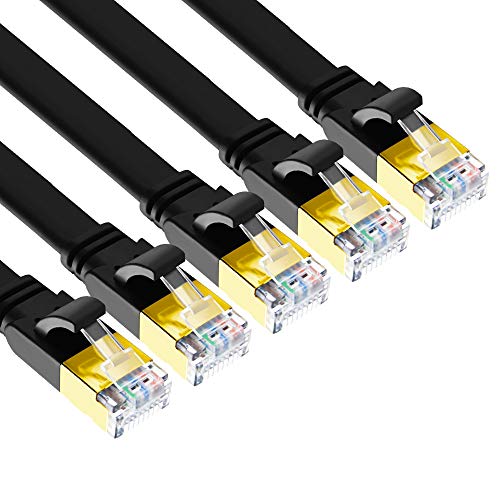 CAT8 Ethernet Cable, 3ft 5 Pack Flat CAT8 Patch Cord, Faster Than CAT7/CAT6/CAT5e, High Speed 40Gbps 2000MHz SFTP Network LAN Cable with Gold Plated RJ45 for Gaming, Router, Modem (3ft/5 Pack/Black)