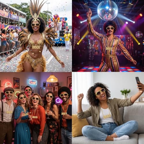 2 Stück Fette Gangster Kette,ZuhäLter Kostüm Herren Zubehör,70er Jahre Accessoires,80er 90er Hustler Rapper Hiphop,Disco Brille Karneval,Sonnenbrille für Hip Hop Outfit Mottoparty Cosplay (Gold)
