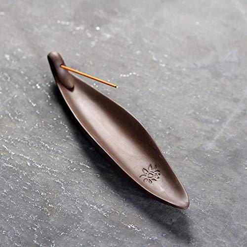 Porte-encens feuille de saule céramique ramasse-cendre marron - 2