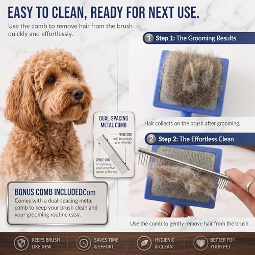 Image of Wooden Long Pin Slicker Brush for Large Dogs, Doodles, Poodles, Long Hair | Grooming, Detangling, and Fluffing for Wavy and Curly Hair-Designed for Heavy, Thick Coats to Prevent Matting at Home