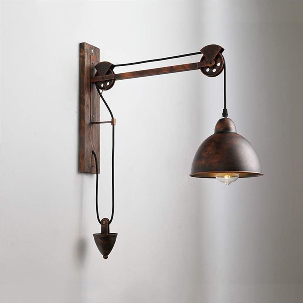 LYOUAE American Rustic Wrought Iron Wall Sconce Retro Industrial Water Pipe Wall Lamp E27 Base Indoor Wall Lights for Bedroom Living Room Hallway(Rust red)