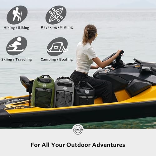 Image of STOVER 5 /10 /25 /30 /40L Waterproof Dry Bag & Phone Case - Large Floating Dry Backpack for Kayaking, Travel, Hiking, Fishing, Camping, Motorcycles & Beach, Heavy-Duty Roll Top Men /Women (Black)