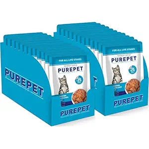 Purepet Wet Cat Food, Real Chicken and Chicken Liver in Gravy, 24 Pouches (24 x 70g)