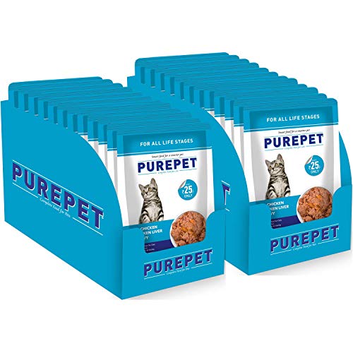 Image of Purepet All Life Stages Wet Cat Food, Real Chicken and Chicken Liver in Gravy, 24 Pouches (24 x 70g),1.68kg pack