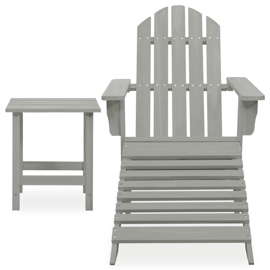 Set Sedia Adirondack con Ottomana e Tavolo da Giardino Grigio | Struttura ergonomica in abete massello grigio con poggiapiedi e tavolino per relax outdoor in giardino o terrazzo.