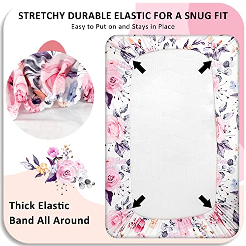 Floral Crib Sheets For Baby Girls 2 Pack, Fits Standard Nursery Crib Mattress & Toddler Bed Mattress 28X 52, Soft Stretchy Snug Neutral Baby Crib Fitted Sheets #TOP4